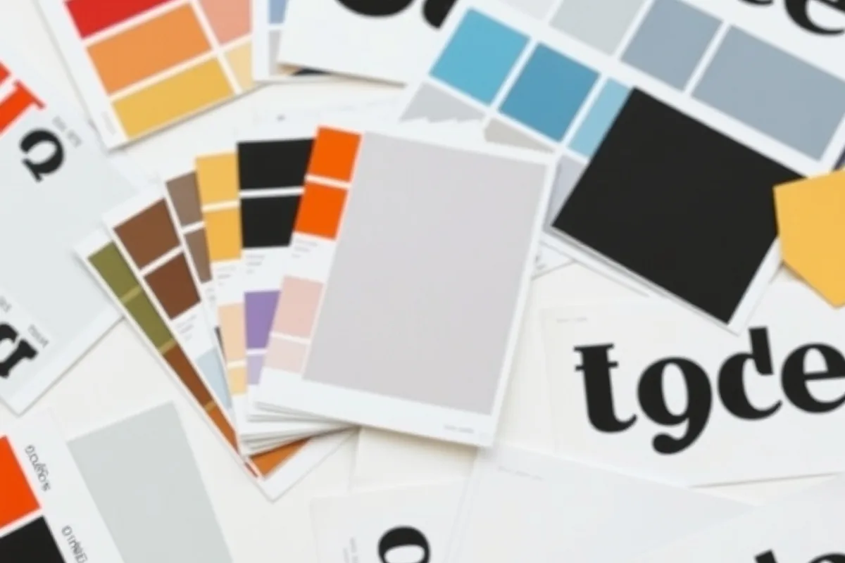 A bright design studio with colour boards and screens